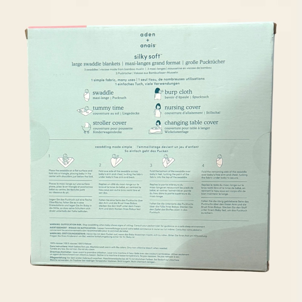 Aden + Anais Silky Soft Bamboo Muslin Swaddle Blankets 3 Pack Koi Pond New - Picture 3 of 3
